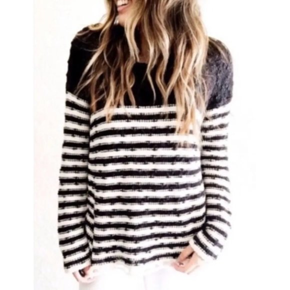 Free People Tops - Free People Women's French Creek Sweater striped XS black cream knit